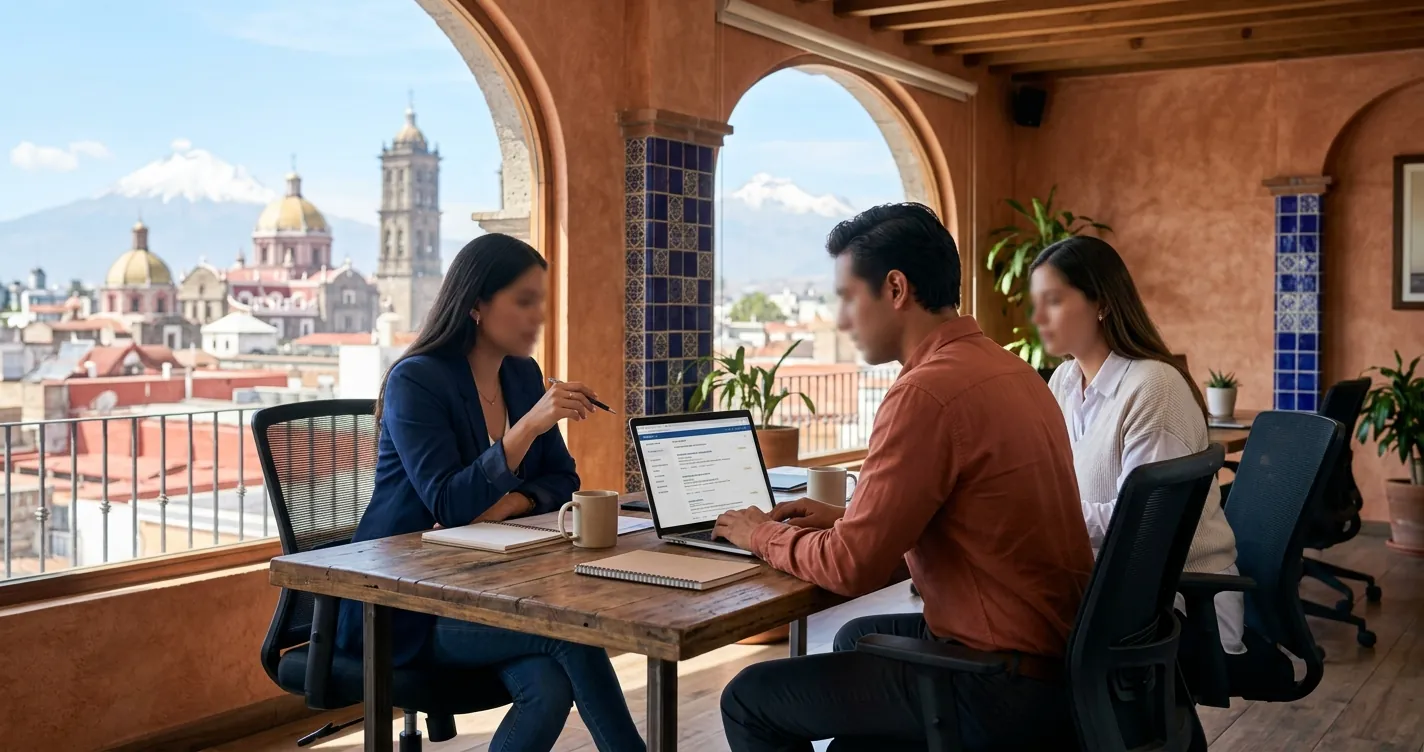 Bolsa de trabajo en Puebla - candidatos revisando ofertas de empleo y vacantes en portal digital
