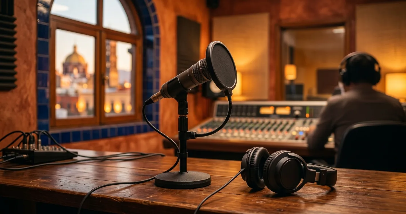 Estudio de radio profesional que representa las emisoras de radio en Puebla