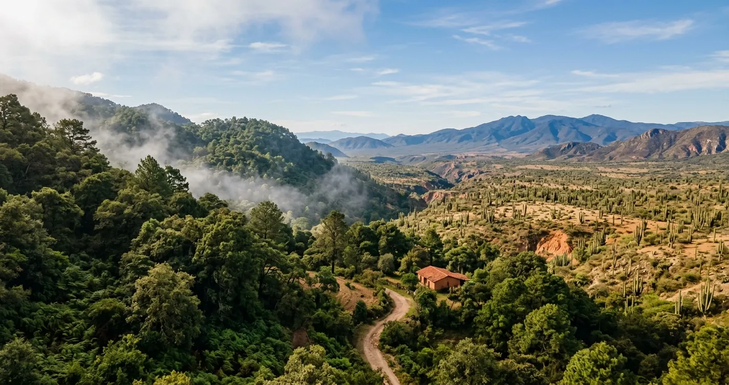 Paisaje natural que muestra los diversos ecosistemas de Puebla, de bosque a zona semiarida