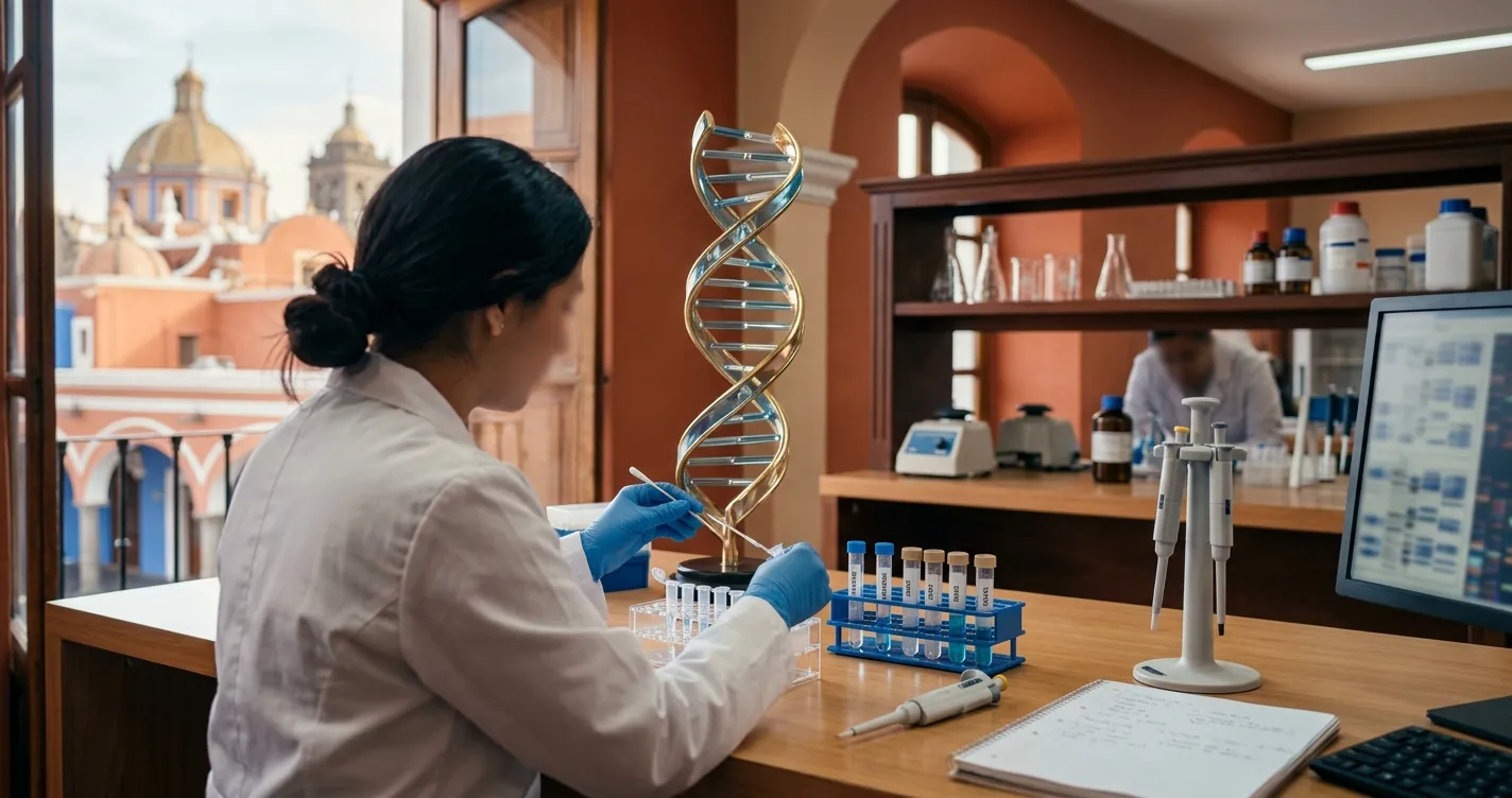 Prueba de paternidad Puebla precio - laboratorio de ADN con hisopo bucal y hélice de ADN
