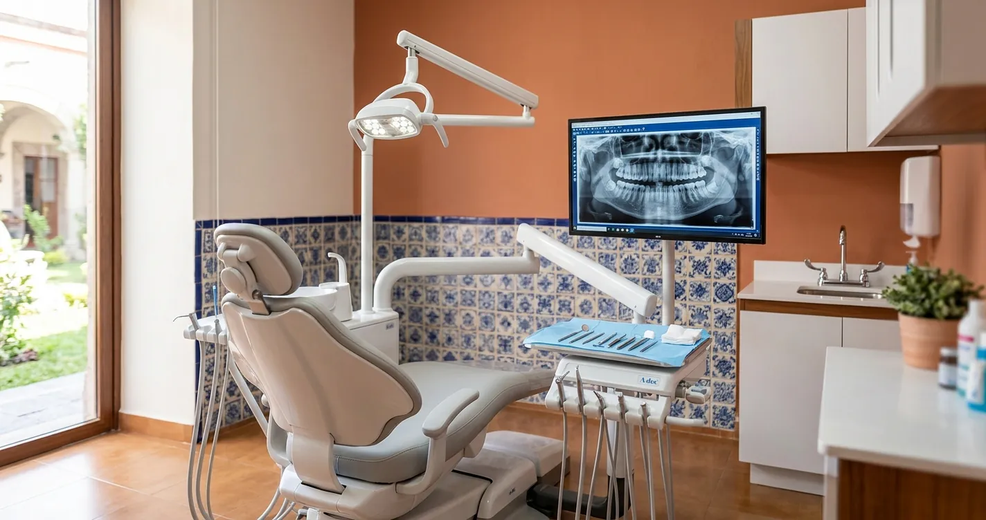 Clínicas dentales en Puebla - consultorio odontológico moderno con sillón dental e instrumental esterilizado listo para consulta en 2026