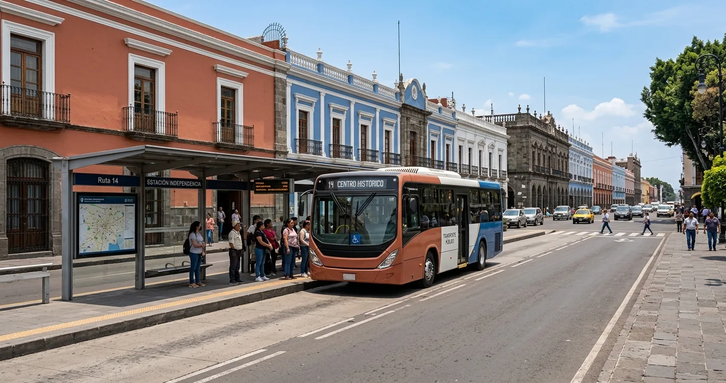 Rutas de autobuses en Puebla - Autobús urbano en estación de transporte público poblano