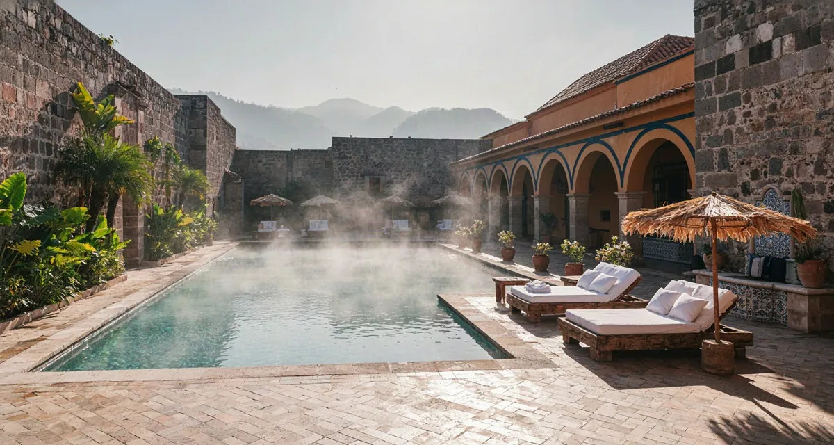 Balnearios cerca de Puebla con aguas termales 2026: alberca de agua caliente con vapor, camastros y toboganes en Atlixco, Chignahuapan, Tehuacán y Cuautla